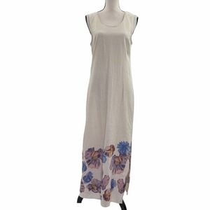 STOCK Options Beige Multicolored Floral Sleeveless Linen Blend Maxi Dress